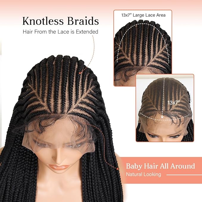 30 inch 13x8 HD Lace Front Box Braids Cornrow Wig for Black Women, Box Braided Lace Frontal Wig Pre Plucked with Baby Hair Cornrows Braided Lace Front Wigs