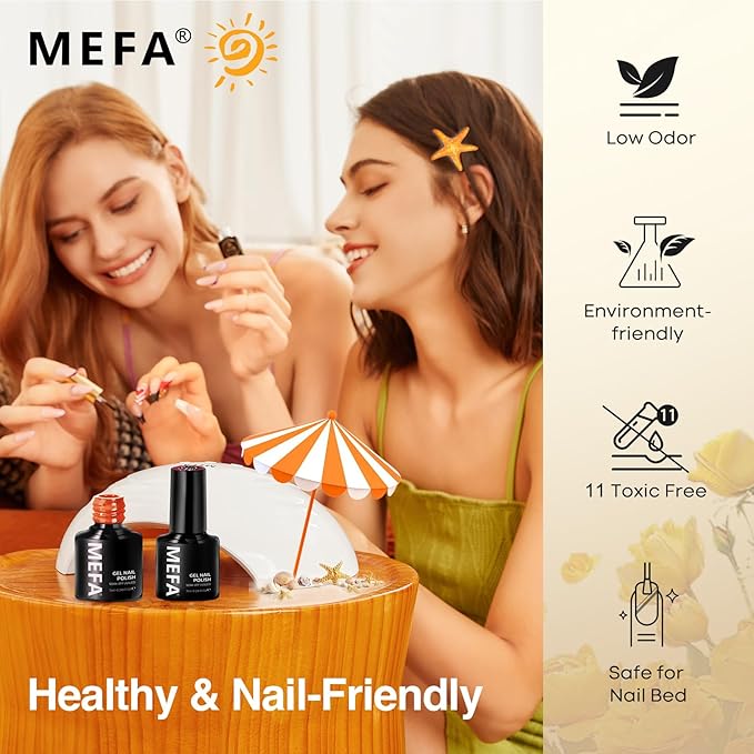 MEFA 6 Colors Gel Nail Polish Set, Shades Orange Red Brown Glitter Yellow Soak Off Gel Polish Spring Summer Tones Nail Art Design Salon Home Manicure Kit Gifts