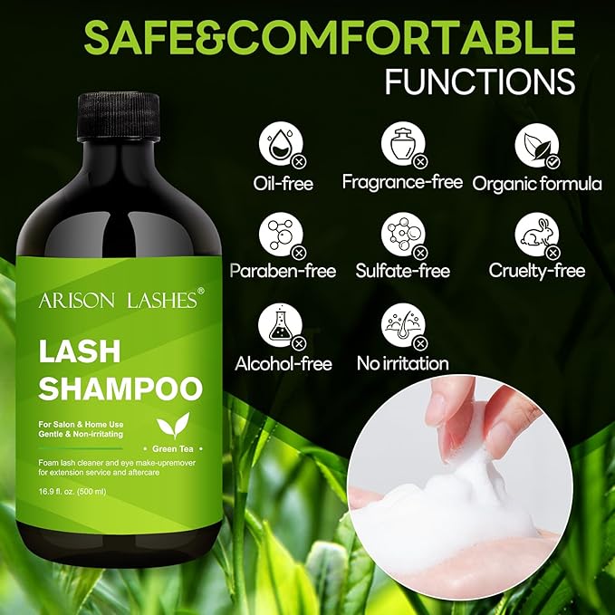ARISON LASHES Lash Shampoo Eyelash Extension Cleanser, Lash Extension Shampoo, Professional Lash Shampoo for Lash Extensions Eyelid Foaming Cleanser for Salon and Home Use 500ML