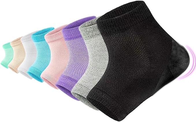 8Pairs Moisturizing Gel Heel Socks, Silicone Heel Socks, Heel Socks for Dry Cracked Feet Women, Toeless Heel Repair Socks for Foot Care Treatment, Cracked Heels, Dry Feet, Foot Calluses