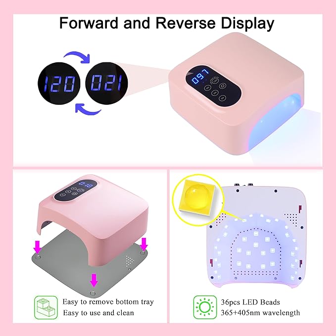72W Cordless Led Nail Lamp, Rechargeable Nail Dryer, Portable Gel UV Led Nail Light with 4 Timer Setting Sensor, Professional Gel Nail Lights Nail Art Manicure Tools for Home and Salon