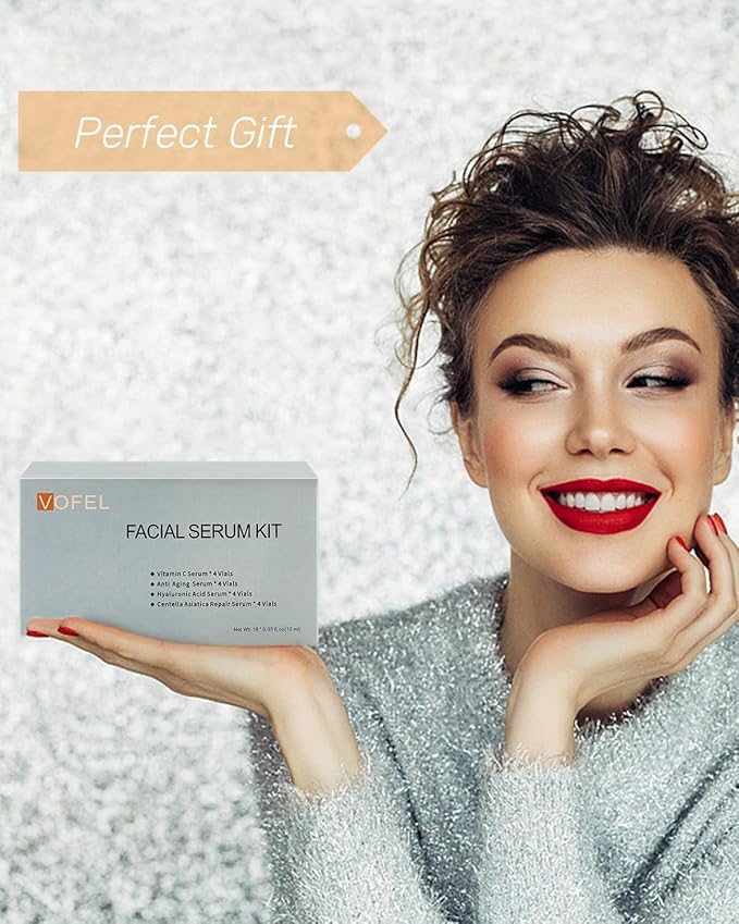 Anti Aging Serum with Hyaluronic Acid Vitamin C Serum for Face Centella Serum Moisturizer 0.35 oz 4 Kits 16 Vials Facial Serum Ampoules (4 kits gift box)