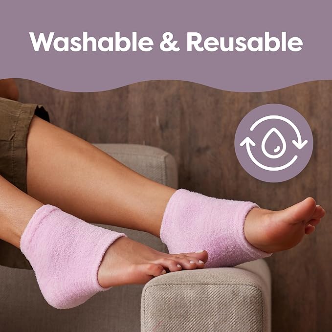 ZenToes Moisturizing Heel Socks with Natural Hydrating Foot Balm Bundle - Home Pedicure Gift Set - Fuzzy Pink Kit