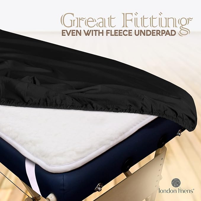 London Linens Soft Microfiber Massage Table Sheets Set 3 Piece Set - Includes Massage Table Cover, Massage Fitted Sheet, and Massage Face Rest Cover (Exotic Black)