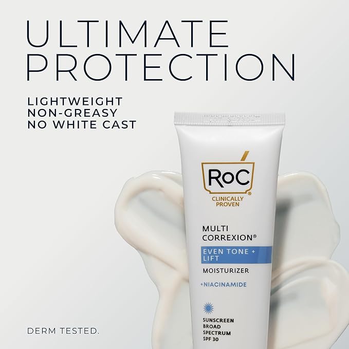 RoC Multi Correxion 5 in 1 Anti-Aging Daily Facial Moisturizer for Women and Men, Broad Spectrum SPF 30 & Shea Butter (1.7 oz) with Night Cream Packette (Packaging May Vary)