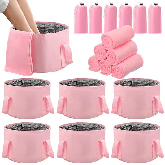 12 Pcs 15L Foldable Foot Soaking Tub Kit Portable Foot Bath Tub Foldable Foot Basin Bath Foot Tub for Soaking Feet with Towel and Storage Bag Soak Spa Bucket for Travel Camping (Pink)