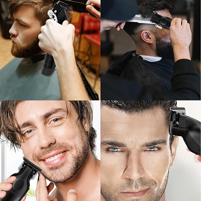 KEMEI Black Professional Hair Clippers and Trimmers Set, Electric Hair Clippers for Men, Cordless Barber Clippers, T Blade Trimmer, Rechargeable Haircut Fade Clippers