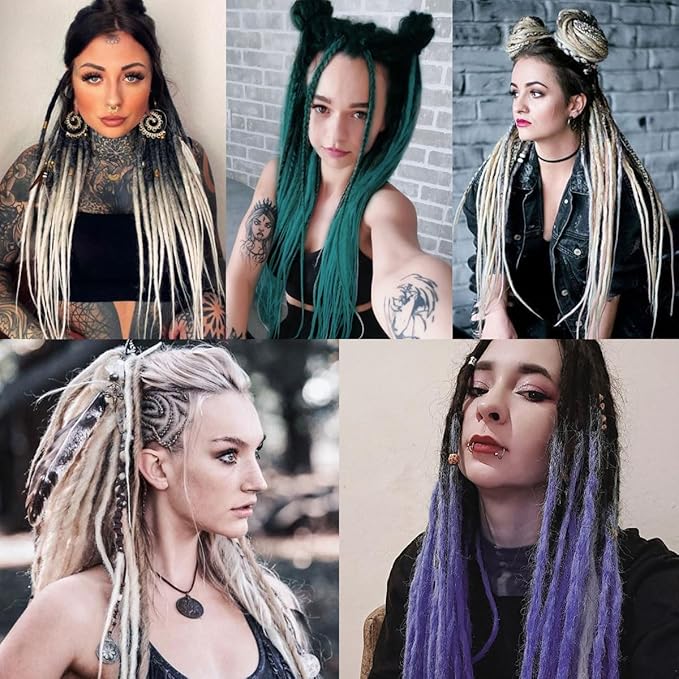 24 In Double Ended Dreadlock Extensions, 613 Blonde 10 Strands Thin 0.6cm Width Synthetic DE Dreads Extensions, 100% Handmade Dreads Hippie Style Dreadlocks for Woman