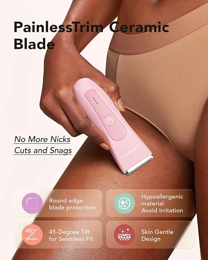Electric Shaver for Women, Women Shaving & Grooming Sets, with 3 Guard and Replaceable Ceramic Blade Heads, LADYSPOT™ Pubic Hair Trimmer Bikini Trimmer Grooming Kit Sets-(Pink)
