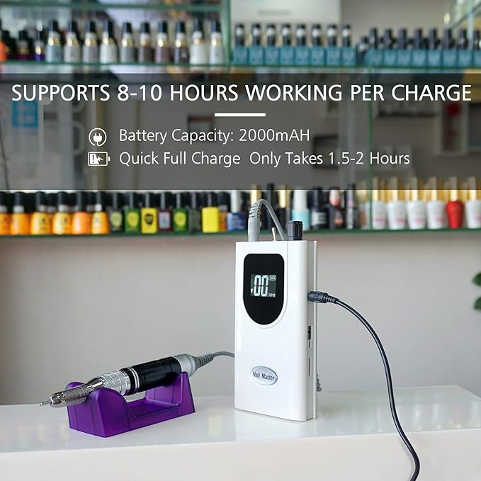 35000RPM Portable Nail Drill Machine, HoMove Professional Rechargeable Efile Nail Drill, Low Heat Electric Nail File for Acrylic Nail Natural Extension Poly Nail Gel