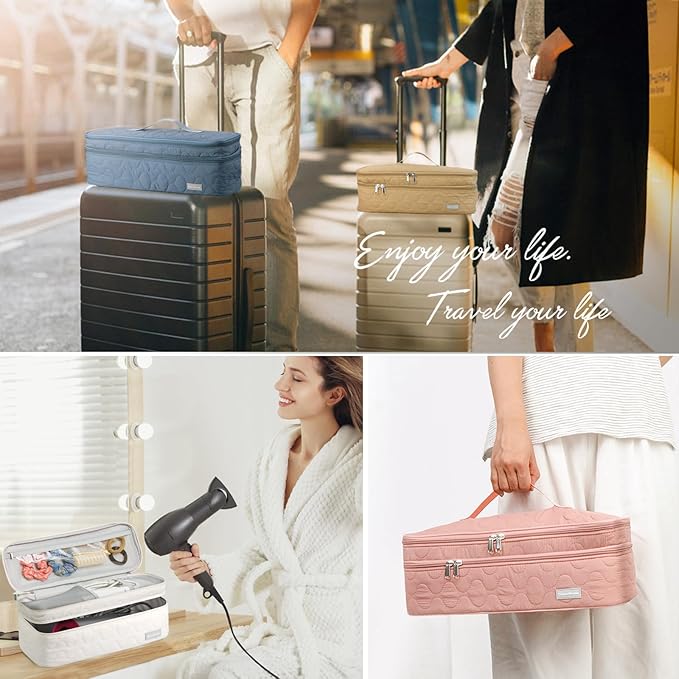 Dual Layer Travel Carrying Case, Quilted Shark Flexstyle Carrying Case for Revlon One-Step Hair Dryer/Hot Tool/Styler/Stylist, Compatible with Shark FlexStyle Attachments (Bag Only) Khaki