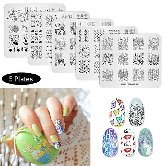 KADS 5Pcs/Set Nail Art Stamping Plate Nail Art Template Decoration Tool Flower Rabbit Kiss Heart Image Plate