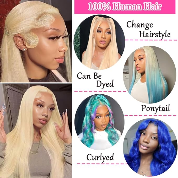 30 Inch 613 Lace Front Wig Human Hair Blonde 13X6 HD Transparent Lace Front Wigs Human Hair 180% Density Blonde Glueless Wigs Human Hair 613 HD Straight Lace Frontal Wigs Human Hair Pre Plucked