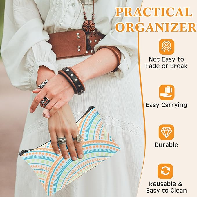 24 Pieces Makeup Bags Bulk Canvas Cosmetic Bags Purse Organizer Zipper Cosmetic Pouch Portable Travel Toiletry Pouch for Women Men Gifts, 7 x 4 Inch (Boho)