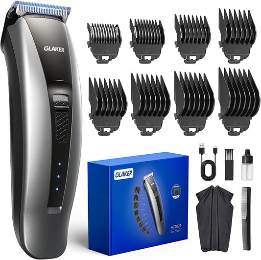 GLAKER Hair Clippers for Men - Cordless 2 in 1 Versatile Hair Trimmer with ABS Guards, 2 Detachable Blades & Turbo Motor, Professional Haircutting Kits for Blending & Fade Cuts