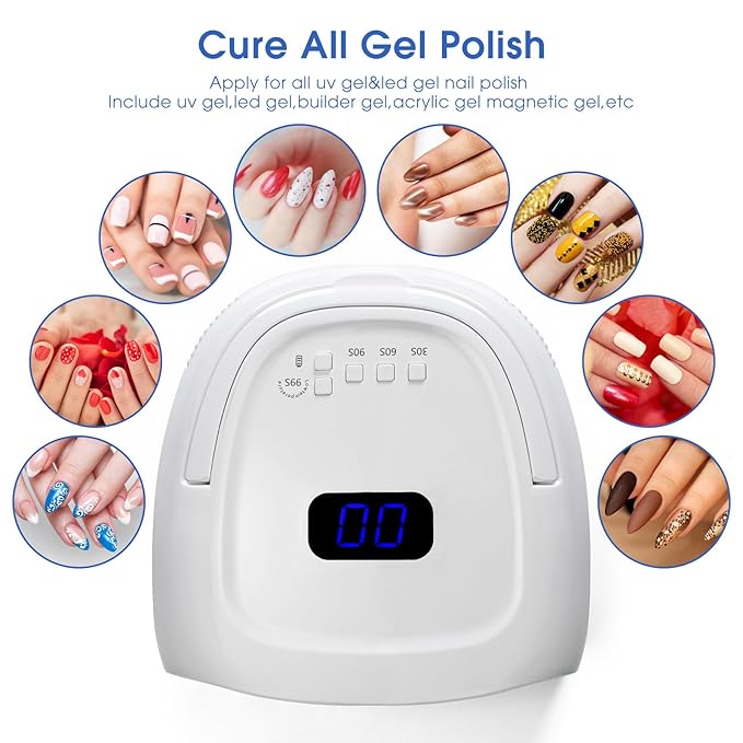 Professional Rechargeable UV LED Nail Lamp 60W UV Led Portable Cordless Nail Light for Nail Lamp Machine, 4 Timer Setting and Smart Sensor Nail Dryer, LCD Display