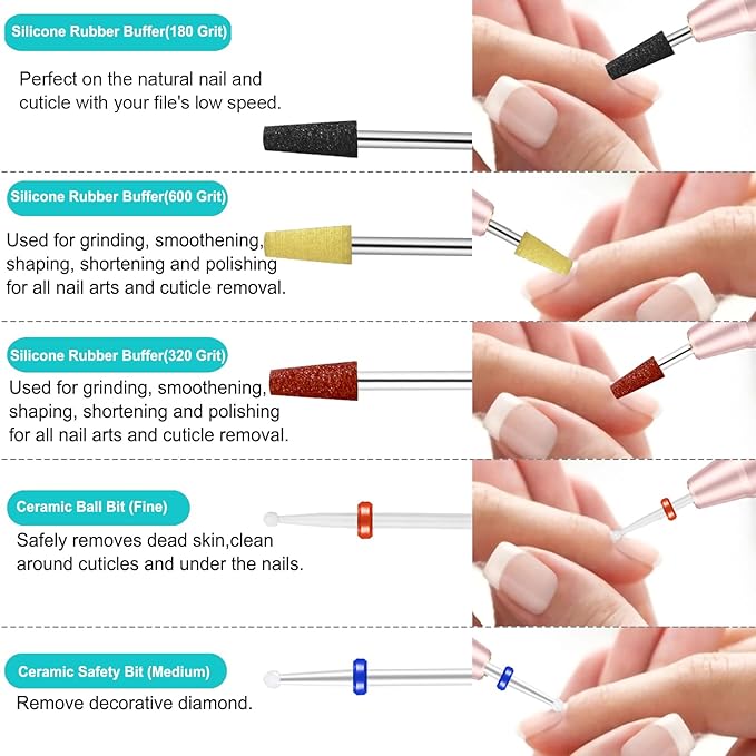 30Pcs Nail Drill Bits Set with Rhinestone Storage Box, 3/32 Inch Ceramic Diamond Carbide Nail Drill Bits for Acrylic Gel Polish, Cuticle Efile Remover for Manicure (Lake Blue)