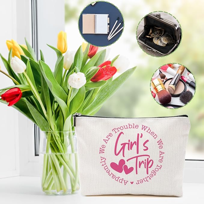 3Pcs Girls Weekend Gifts, 2025 Girls Trip Gifts Favors Travel Gifts Funny Makeup Bag, Weekend Bag Cosmetic Bag, Friendship Gifts for Women Sister Bride BFF, Graduation Wedding Gifts Toiletry Bag