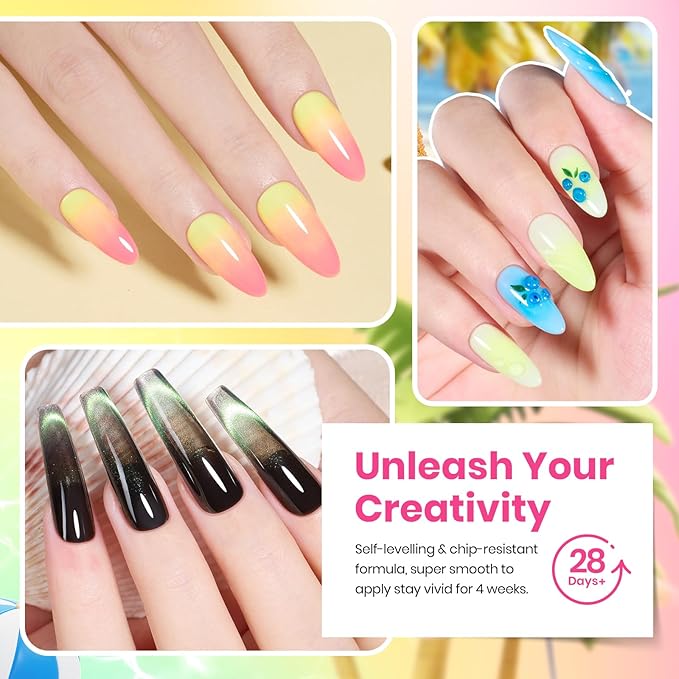 Beetles Gel Nail Polish Set - 20 Colors Summer Gel Polish Pink Blue Green Yellow Pearl Color Gel with Base Glossy & Matte Top Coat Uv DIY Salon Manicure Kit Beach Bash Neon Nails Gift for Women