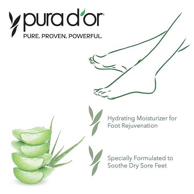 PURA D'OR 16 Oz FootFocus Organic Aloe Vera Gel For Severe Cracked Heel Repair Foot Care Products - Soothes Sore Feet Extra Strength Feet Care - Vitamin E, Peppermint, Tea Tree & Eucalyptus Oil