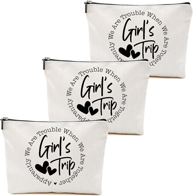 3Pcs Girls Trip Gifts Favors, 2025 Girls Weekend Gifts Makeup Bag, Vegas Gifts Weekend Bag Vacation Cosmetic Bag, Friendship Gifts for Women Bestie BFF, Graduation Wedding Gifts Toiletry Bag