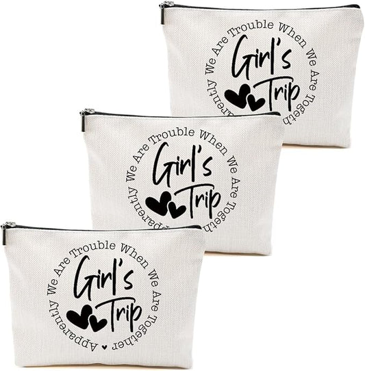 3Pcs Girls Trip Gifts Favors, 2025 Girls Weekend Gifts Makeup Bag, Vegas Gifts Weekend Bag Vacation Cosmetic Bag, Friendship Gifts for Women Bestie BFF, Graduation Wedding Gifts Toiletry Bag
