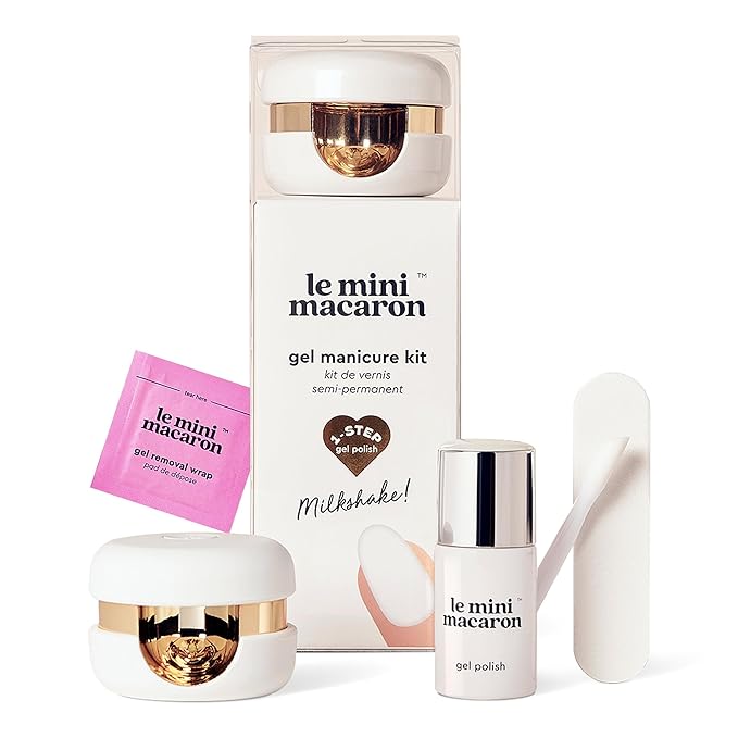 le mini macaron Gel Nail Polish Kit with LED Light, DIY At-Home Polish Nail Kit | Non-Toxic, Fast-Drying 3-in-1 Set for Long-Lasting, Salon-Quality Nails, File, and Remover Wraps (Milkshake)