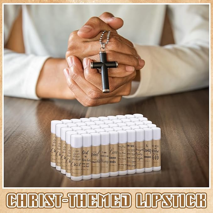 50 Pack Religious Lip Balm for Women Lip Balm with Scripture Bulk Christian Gifts Faith Bible Verse Scripture Inspirational Gift Party Favors Coworkers 10 Styles(Rustic)