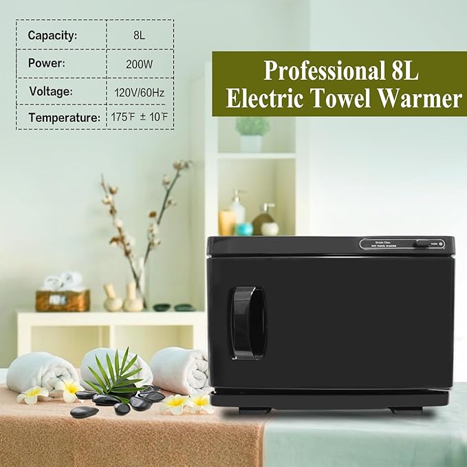 8L Professional Towel Warmer, Hot Towel Warmer, The RetainTime Towel Warmer is Suitable for Salons, Beauty, Spas, Pedicures and Other Professional Stores.(Black Towel Warmer)