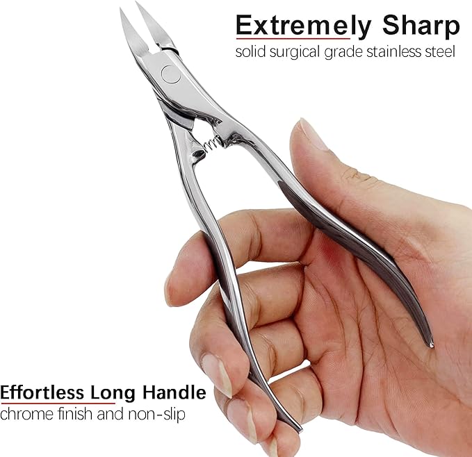 Toe Nail Clippers for Seniors Long Handled Toenail Clippers for Men Thick Nails, Large Ergonomic Ultra Sharp Heavy Duty Stainless Steel, 5pcs Set