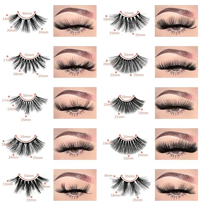 FARRED Wholesale 25mm Faux Mink Lashes, 50 Pairs 10 Styles, Bulk Long Dramatic 6D Fake Eyelashes Strip Volume Lashes, Synthetic False Eyelashes