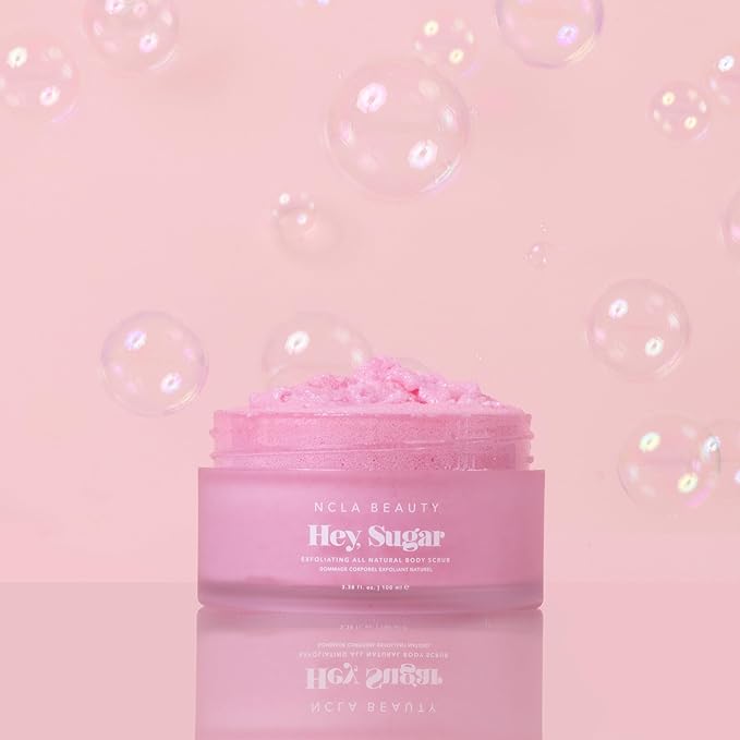 NCLA - Hey, Sugar Body Scrub | Smooth, Exfoliate, Hydrate Skin | Shea, Mango + Cocoa Butters | Vegan, Cruelty-Free, Clean Skincare (Pink Champagne; 100g | 3.38 oz)