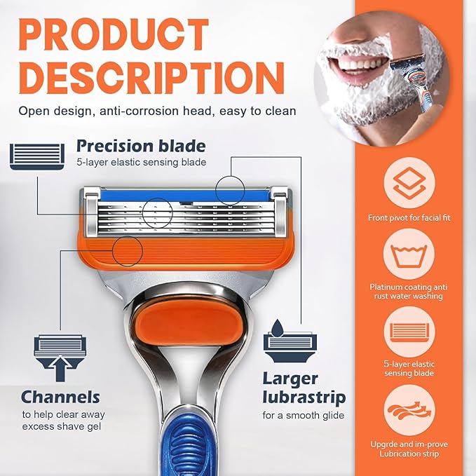 16 Count Razor Blade Shaving Razor Blade Refills for Fusion 5, Orange New Version