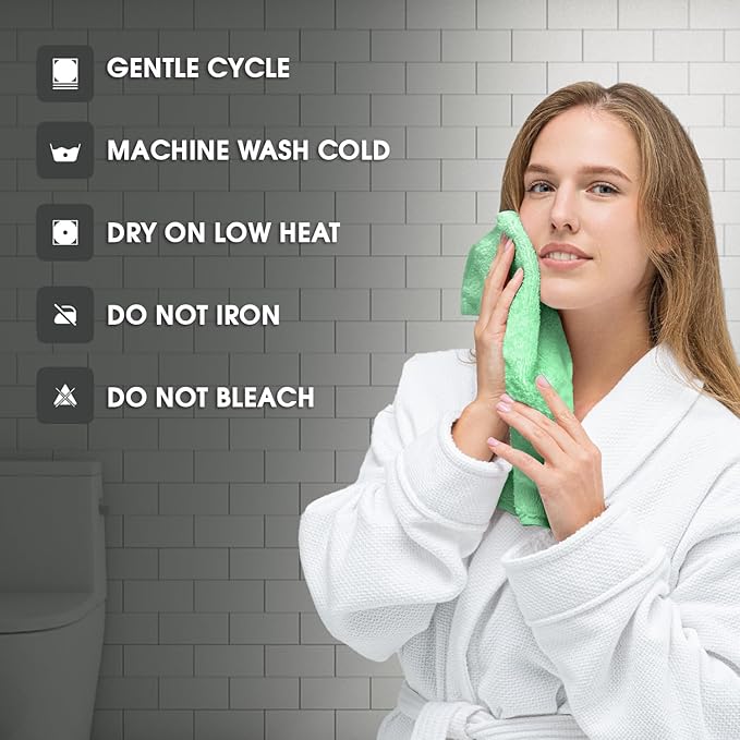 Oakias 100% Cotton Wash Cloths 24 Pack Green - 12 x 12 Inches Ring Spun Cotton Facial Towels - Highly Absorbent Quick Dry Spa Towels - Bulk Washcloths Ideal for Scrubbing and Cleaning