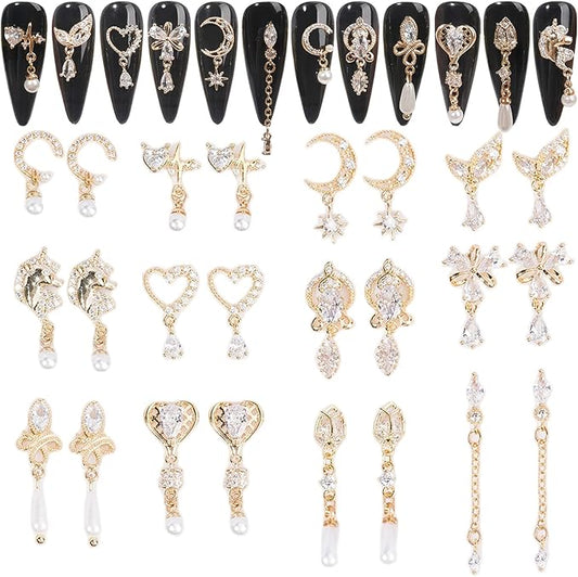 24Pcs Gold Nail Charms For Acrylic Nails Gems Rhinestones Shiny Nail Art Crystal Nail Art Charms Gems Jewelry Studs Nail Diamond Gold Rhinestone For Nails Gold Charms For Nails DIY Nail Art Decoration