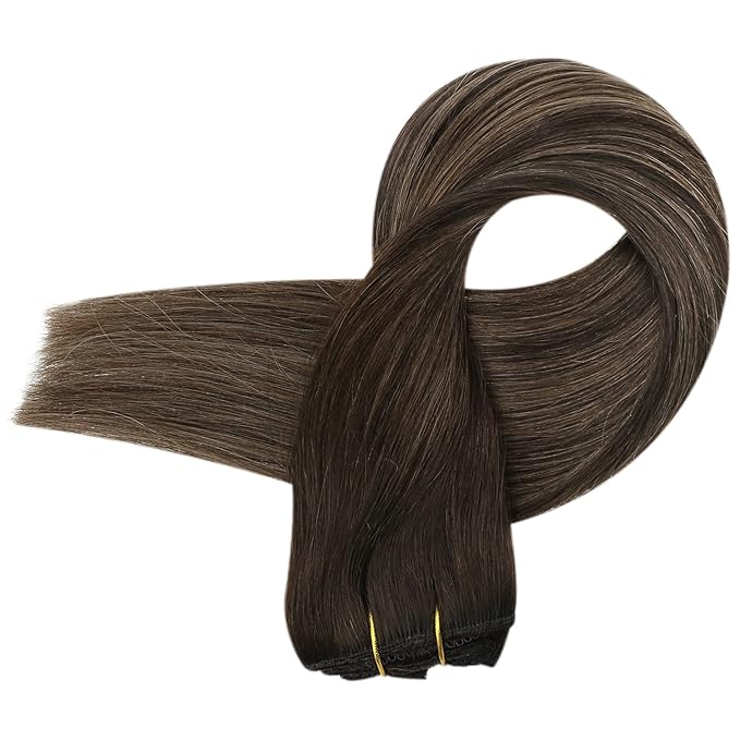 Full Shine Dark Brown Clip in Hair Extensions Real Human Hair 3 Pcs 60 G Ombre Hair Extensions Clip ins Dark Brown Balayage Invisible Human Hair for Women 16 Inch