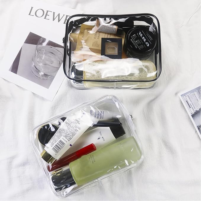 20 Packs Clear Cosmetics Bags for Women Men Waterproof Toiletry Bags PVC Makeup Bags Organizer Case with Zipper for Travel Bathroom (Black&White)