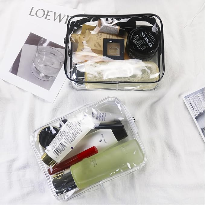 20 Packs Clear Cosmetics Bags for Women Men Waterproof Toiletry Bags PVC Makeup Bags Organizer Case with Zipper for Travel Bathroom (Black)