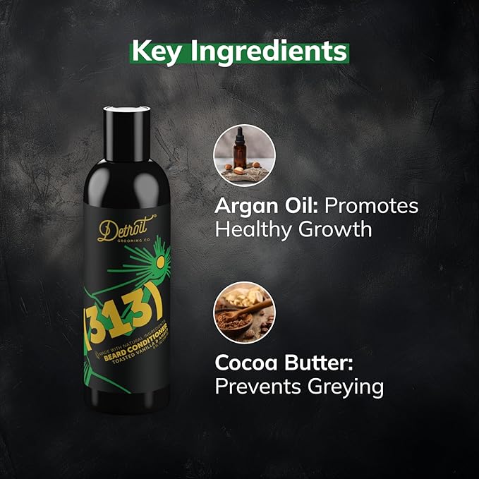 Detroit Grooming Co. Beard Conditioner with Apple Extract & Aloe Vera – Softening, Detangling, and Hydrating Beard Conditioner – 313 (Toasted Vanilla & Amber) - 8oz