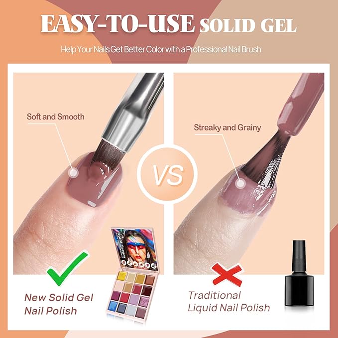Gel Nail Polish Set Manicure Palette, 16 Colors Popular Classic Solid Gel Polish Pudding Gel Soak Off LED Nail Art Kit Salon DIY Home, with Pro Nail Brush