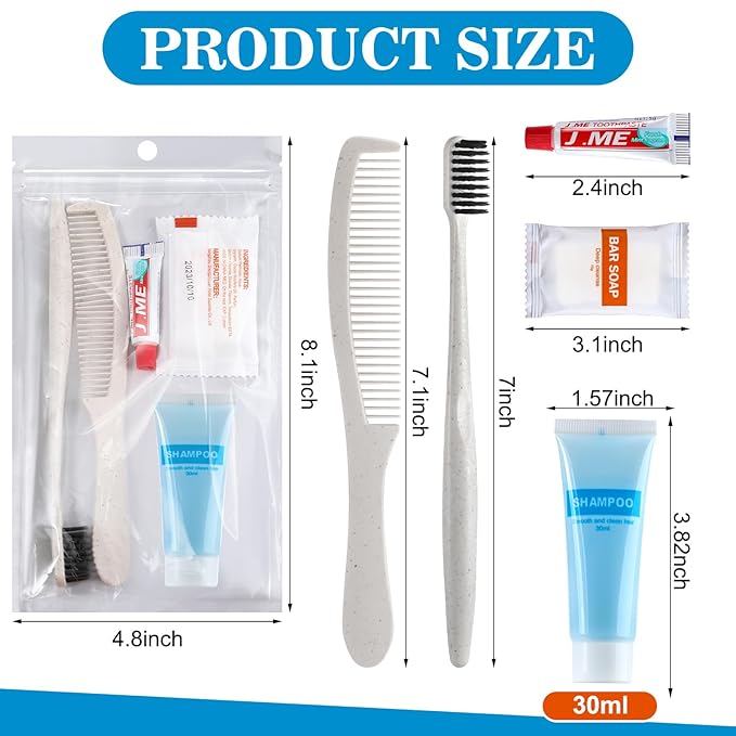 48 Sets Basic Toiletry Kits Homeless Care Package Supplies Personal Hygiene Kits Bulk Include Disposable Toothbrush Toothpaste 30 Ml Shampoo Comb Bath Soap for Women Men Travel Charity Hotel