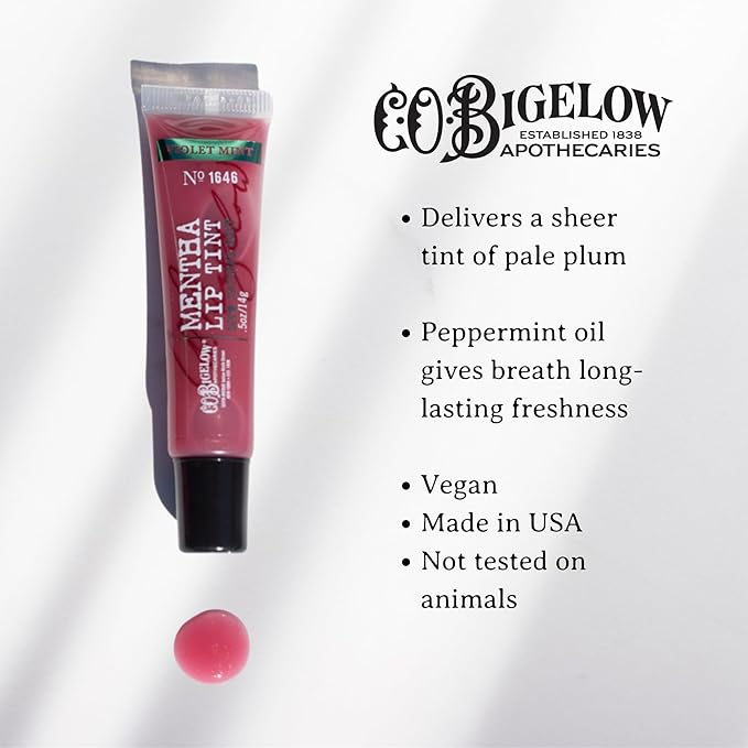 C.O. Bigelow Plum Mint Mentha Lip Tint Trio, Moisturizing Lip Balms for Dry Lips, Light Purple Tinted Gloss, Bulk Balm 3 Pack, 0.5 oz Each