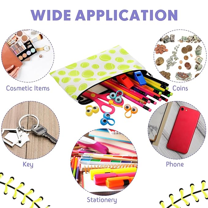 Eccliy 20 Pcs Tennis Makeup Bags Bulk Sport Team Gifts Tennis Cosmetic Bag Accessories for Women Toiletry Zipper Pouch Travel Canvas Gifts Stuff for Party Team Players Lover
