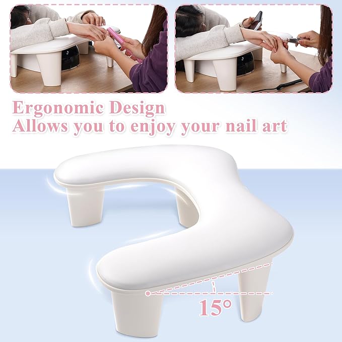 Arm Rest for Nails Tech Professional Manicure Hand Rest Pillow U-Shaped Soft PU Leather Detachable Manicure Hand Rest for Nails Toenails and Acrylic Nails Tech White