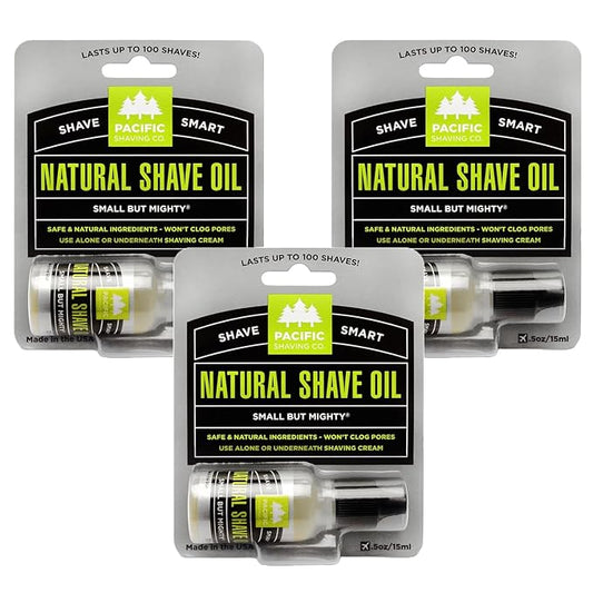 Pacific Shaving Company Natural Shaving Oil - Eliminates Cuts, Nicks, & Razor Burn, Soothes & Moisturizes Skin, Reduces Irritation, with Natural & Organic Ingredients, Made in USA, .5 oz (3-Pack)