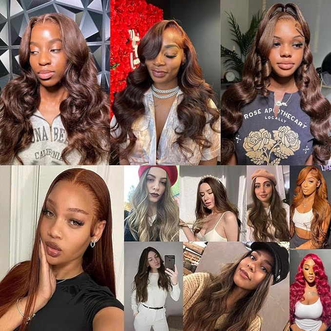 28 Inch Chocolate Brown Lace Front Wig Human Hair 13x6 HD Transparent Body Wave Lace Front Wigs Human Hair Pre Plucked Brown Wig Human Hair 200% Density Colored #4 Frontal Wigs Human Hair