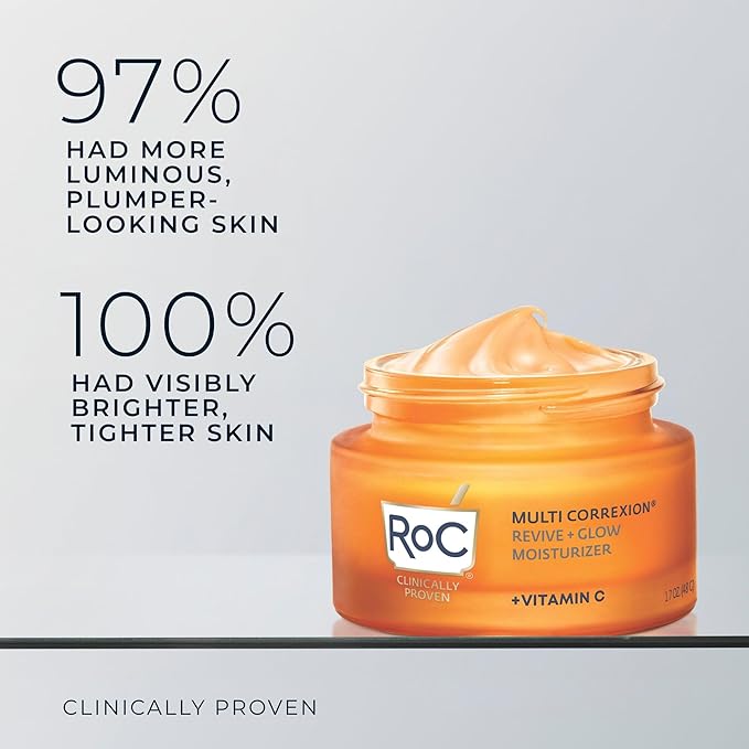 RoC Multi Correxion Revive + Glow 10% Vitamin C Blend Face Moisturizer, Anti-Aging Gel Cream for Instant Glow, Hypo-Allegenic & Oil-Free Skin Care, 1.7 Ounces (Packaging May Vary)