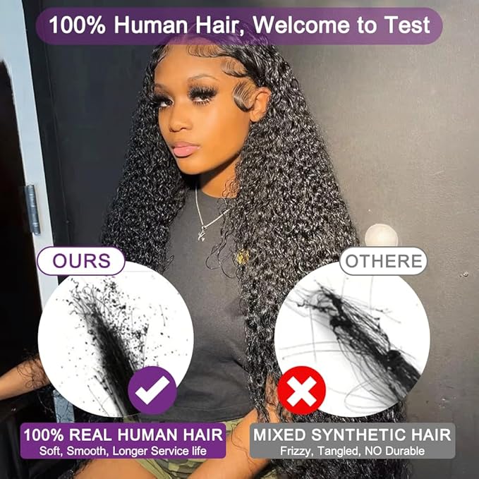 13x6 Deep Wave Lace Front Wigs Human Hair Pre Plucked Curly HD Transparent Lace Front Wig Human Hair for Black Women 180% Density Wet and Wavy Glueless Frontal Wigs with Natural Baby Hair 26 Inch
