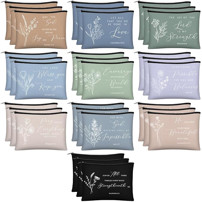 Jetec 30 Pcs Christian Gift for Women Religious Mother's Day Gifts Cosmetic Bags Inspirational Bible Verse Pencil Pouch Makeup Bags with Zipper for Travel Women Mother Sister(Simplicity Style)