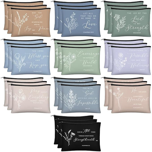 Jetec 30 Pcs Christian Gift for Women Religious Mother's Day Gifts Cosmetic Bags Inspirational Bible Verse Pencil Pouch Makeup Bags with Zipper for Travel Women Mother Sister(Simplicity Style)